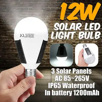 

Rechargeable Led Bulb E27 LED Solar Lamp 12W 85V-265V Outdoor Emergency Solar Powered Bulb Camping Hiking Fishing Light