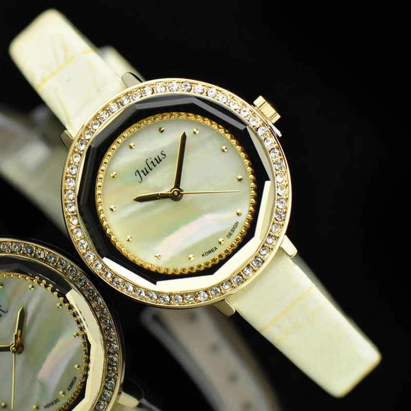 Lady Women s Watch Japan Quartz Hours Best Fashion Dress Bracelet Leather Shell Clock CZ Girl