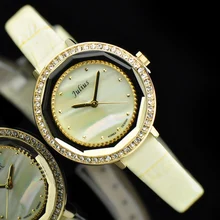 Lady Women s Watch Japan Quartz Hours Best Fashion Dress Bracelet Leather Shell Clock CZ Girl