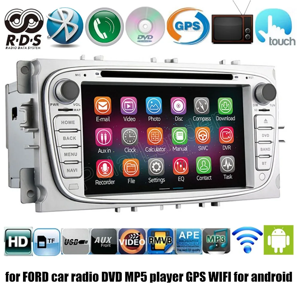 7 дюймов 2 din Dvd-плеер Автомобиля Радио Bluetooth RDS WIFI GPS для android 4.4 для Ford Mondeo Фокус 2 S-max 2007 2008 2009 2011 2013
