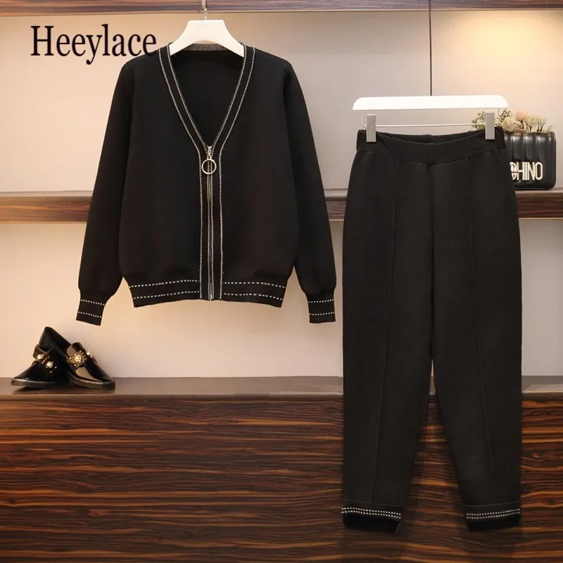 

2019 Autumn Winter Women 2 Piece Set warm Top and panties set fpr women Sweater Knitted Suits Long Sleeve Plus Size Outfits 5XL