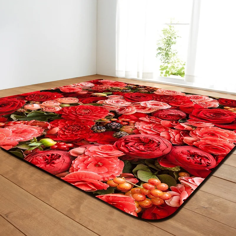 3D Rose Flower Printed Large Carpets For Living Room Non slip Home Rugs