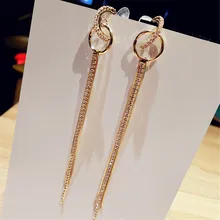 FYUAN, модные длинные серьги-кольца из сплава, стразы, золотые цветные серьги с кисточками, маленькие круглые серьги для женщин, свадебные ювелирные изделия