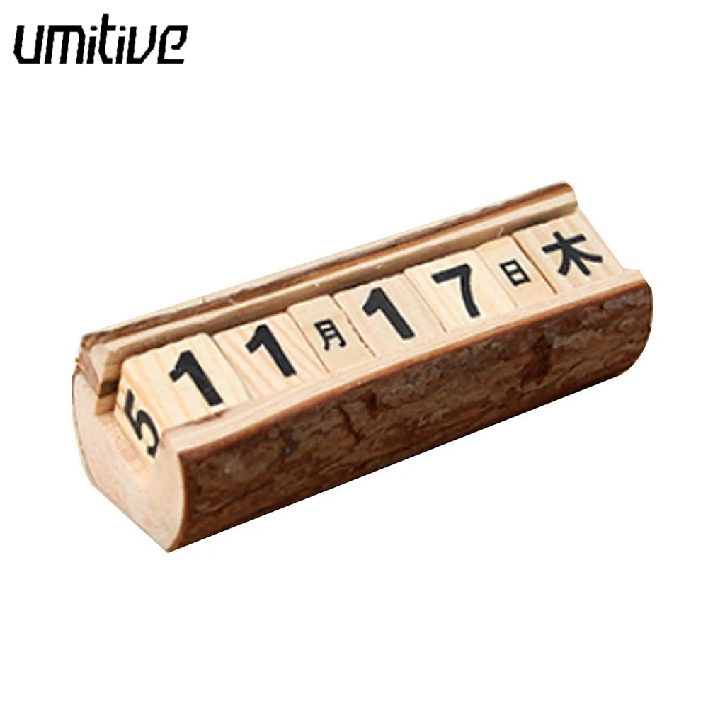 

umitive 2019 Creative Wooden Perpetual Calendar Desk Organizers Decorations