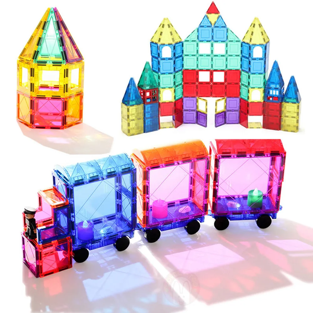 

15-60pcs Transparent Color Magnetic Designer Modeling & Building Construction Set Magnetic Blocks Bricks Toys for Children Gift