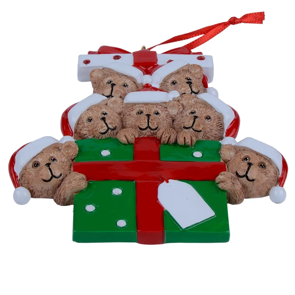 Wholesale Resin Bear Family Of 7 Christmas Ornament Personalized Gift Write Your Own Name For Holiday Home Decor Miniature Craft