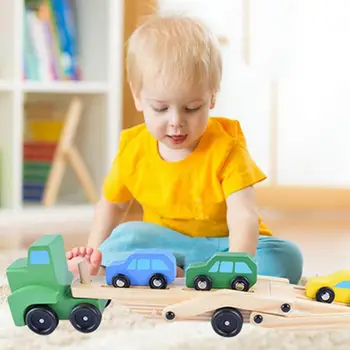 

Wooden Dual Layer Carrier Truck with 4 Cars Kids Educational Vehicle Model Toy