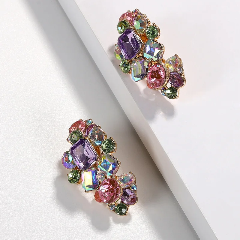

GEREIT ZA New Style Crystal Stud Earrings Women Wedding Colorful Bohemian Bridal Earrings Gifts Statement Earrings Jewelry