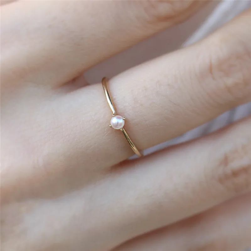 

BOAKO Luxury Women Mini Simulated Pearl Ring Small Thin Rings Gold Color Crown Ring For Wedding Slim Ring anillos mujer X7-M2