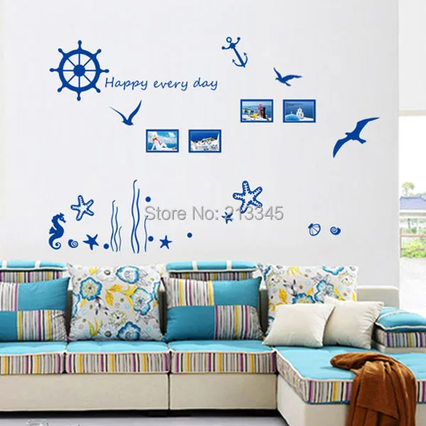 fundecor diy wall stickers home decor ocean blue decal seagull seaweed starfish hippocampus pattern - Ocean Home Decor fundecor diy wall stickers home decor ocean blue decal seagull seaweed starfish hippocampus pattern - Ocean Home Decor