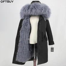 OFTBUY X-long Водонепроницаемая парка, натуральная монгольская овечья шерсть, натуральное меховое пальто, зимняя куртка для женщин, теплая Съемная уличная одежда, верхняя одежда
