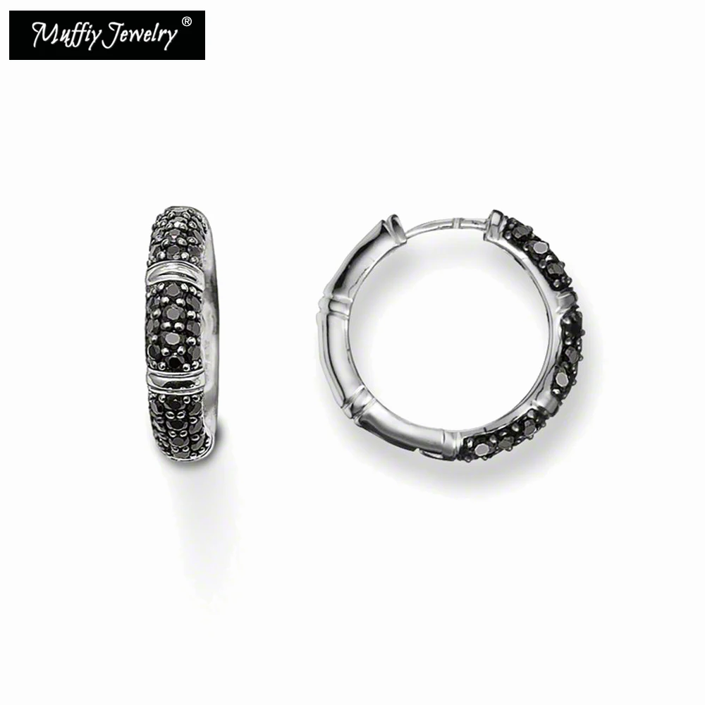 

Hinged Hoop Earrings Creole Black Bamboo,Thomas Style Fashion Good Jewelry For Women,2018 Ts Trendy Gift In 925 Sterling Silver