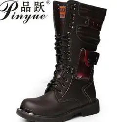 Армейские ботинки; мужские военные кожаные ботинки с металлической пряжкой; кожаные мотоциклетные сапоги в стиле «панк»; мужская обувь;
