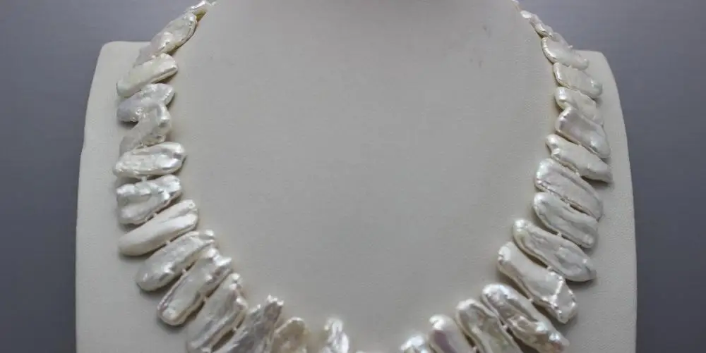 

FREE SHIPPING>@@> fresh water pearl Tooth-shape pearl necklace white 8x21mm-11x30mm 18" a(5.18)