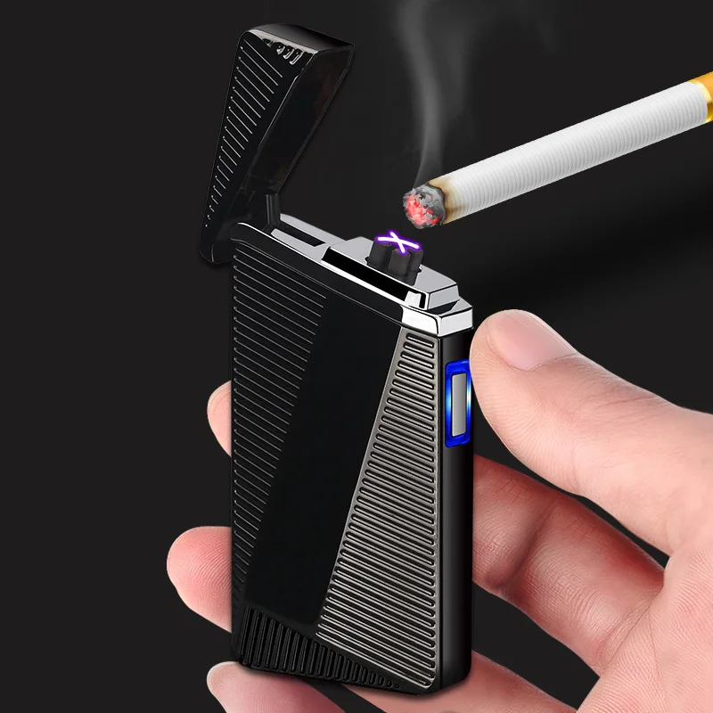 

New usb lighter double arc plasma Rechargeable lighters windproof metal electronic cigarette lighter for cigar gadgets for men
