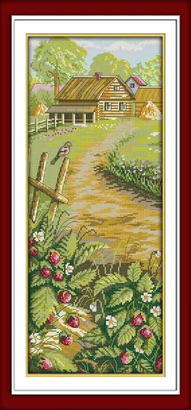 

Strawberry farm scenery cotton DMC home decor Cross Stitch kits 14ct white 11ct print embroidery DIY handmade needlework wall