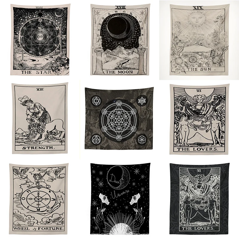Suspensão de Parede Tapeçarias de Parede de Pano India Mandala Tapeçaria da Sun Moon Tarot Wall Parede Tapeçaria Tapete Psicodélico Tapiz Bruxaria