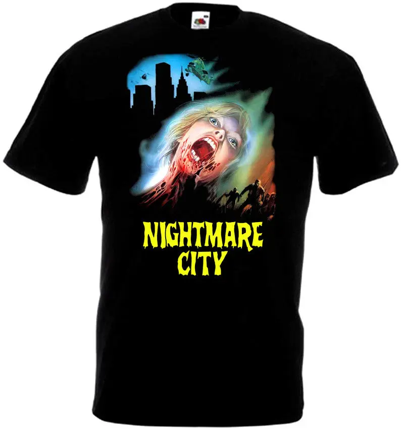 Printed Round T Shirt Cheap Price Crew Neck Short Nightmare City V1 T-Shirt Black Poster All Sizes S To 3XL Tall For Men | Мужская