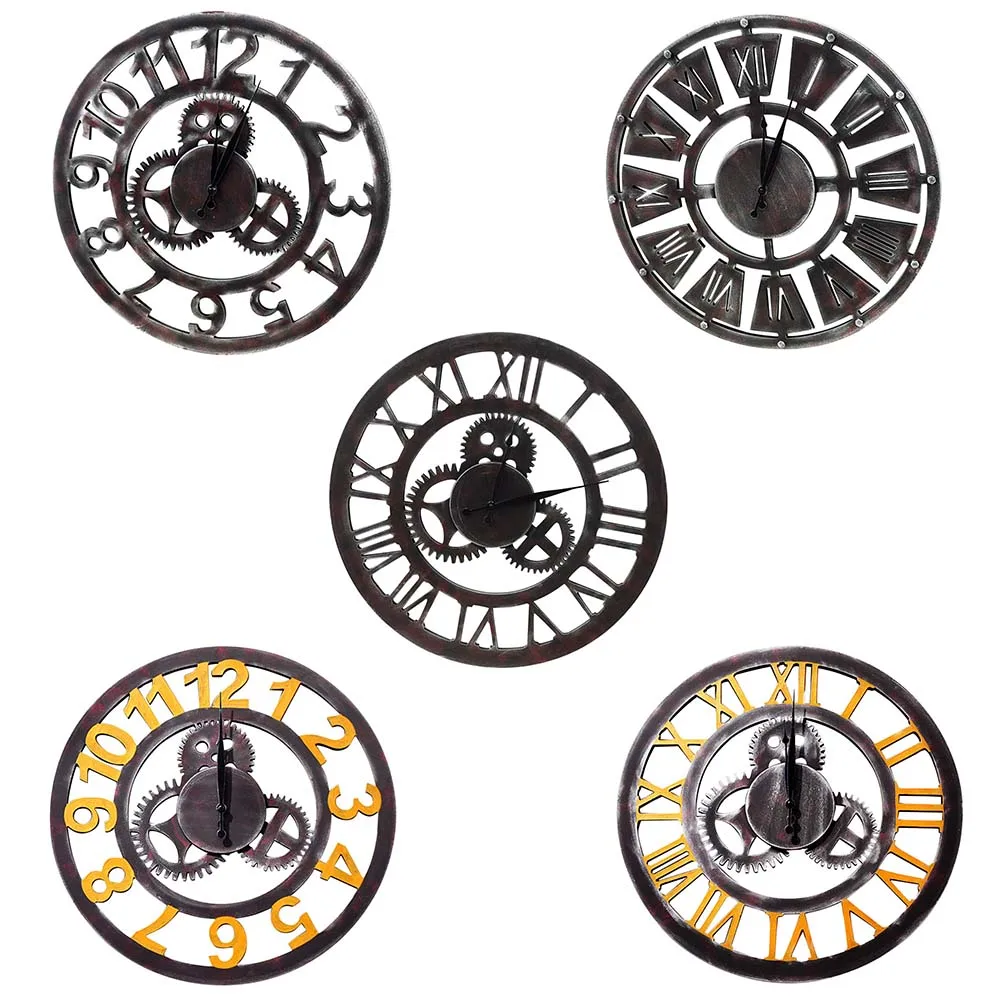 

60cm Retro Rustic Decorative Luxury Art Big Gear Wooden Vintage Large Wall Clock On The Wall Handmade Gifts