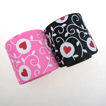 

BOCA red glitter Heart white Ink Printing Grosgrain Ribbon DIY Valentine's Day Decor Hair Bowknots,100 yards