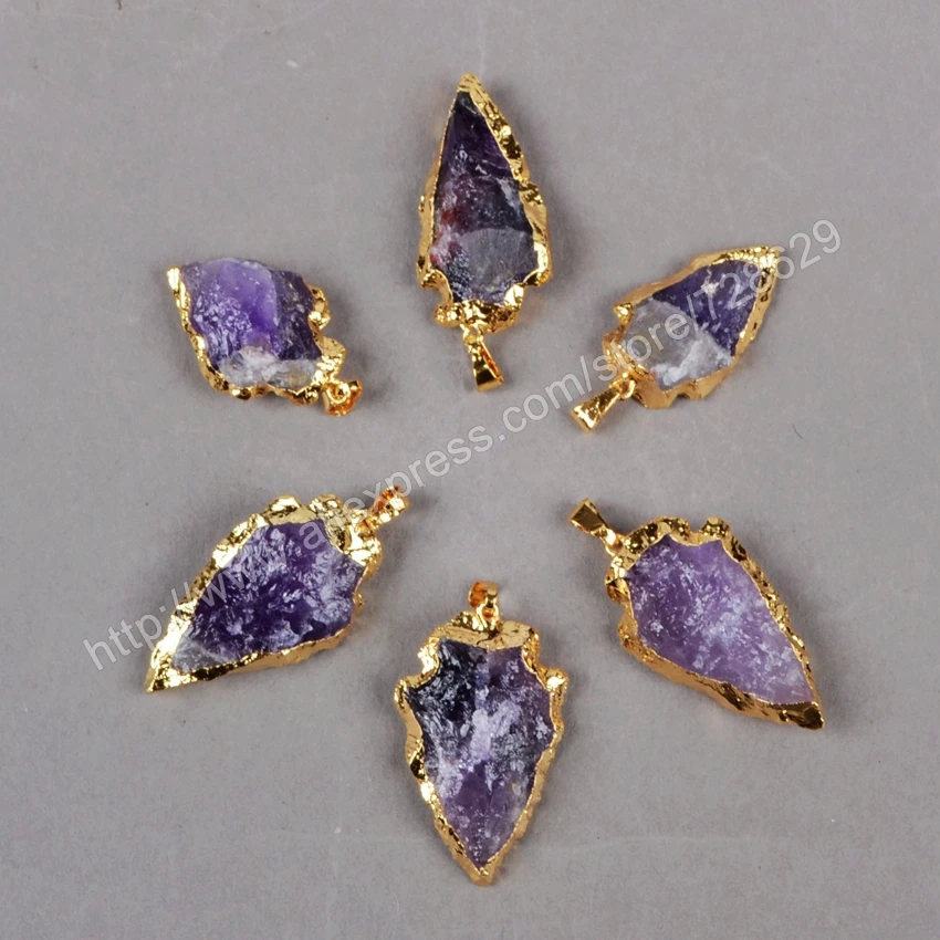 Бусинки золотистого цвета BOROSA с необработанными аметистами g0697|natural crystal pendant|gold