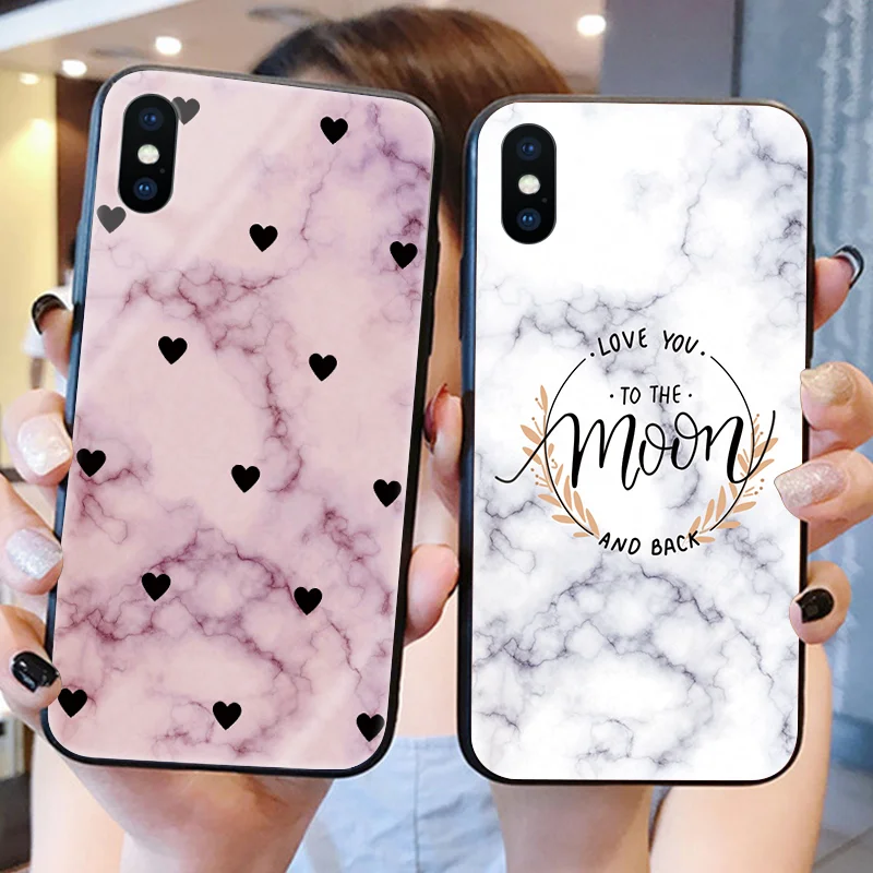 

Luxury Marble Tempered Glass Case For iPhone 7 Plus 8 11 Pro Xs Max XR Bling Protective Back Cover For iPhone X 6 6s Case Fundas