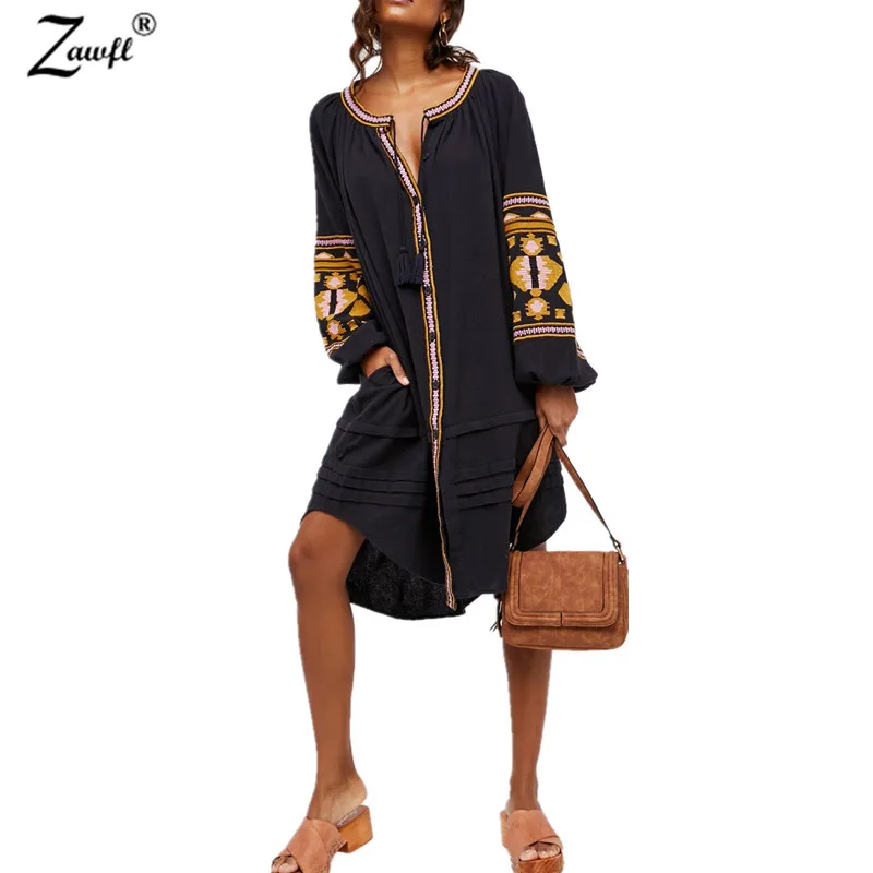 

ZAWFL 2019 Newest Fashion Runway women Loose Black white Embroidery Dress