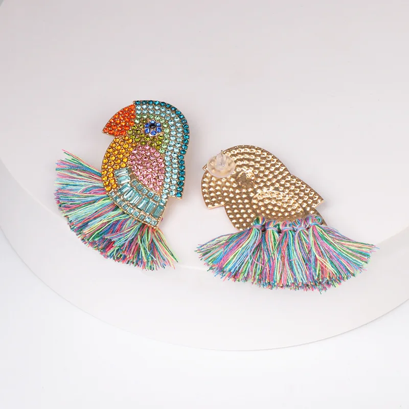 WeMe дизайн Евро-американский стиль серьги в виде попугая с кисточкой и Полный Кристалл Висячие Серьги