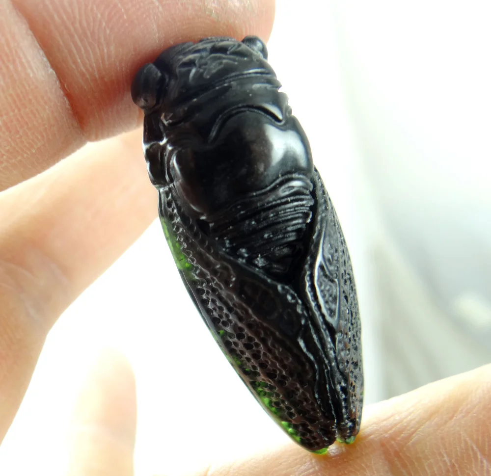New handcarved 100% Natural Nephrite Green Jade Cicada pendant necklace 