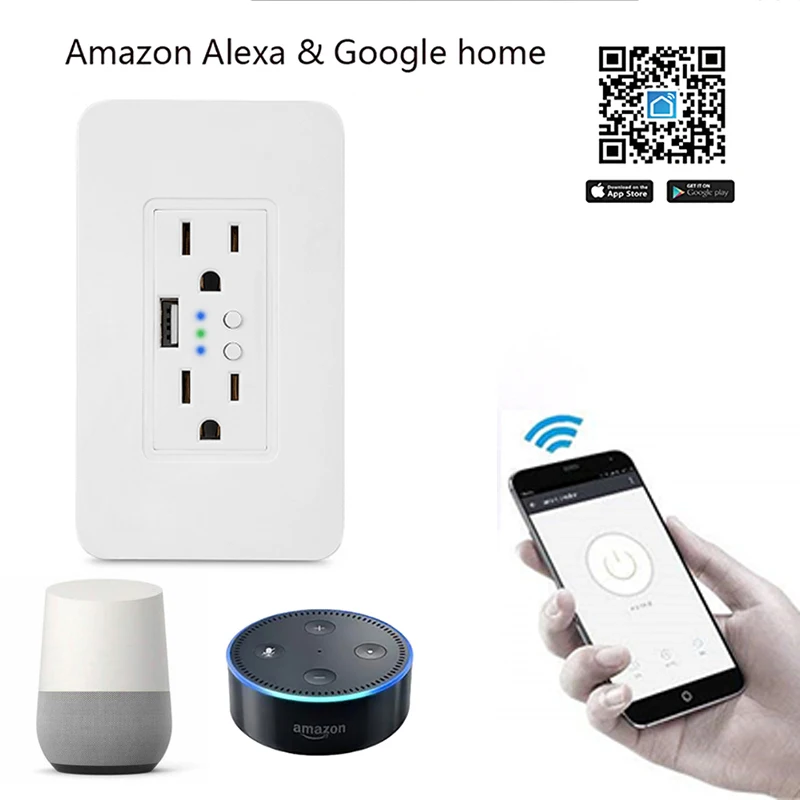 Настенная розетка Smart Life (Tuya) с Wi Fi и дистанционным управлением совместима Alexa Google