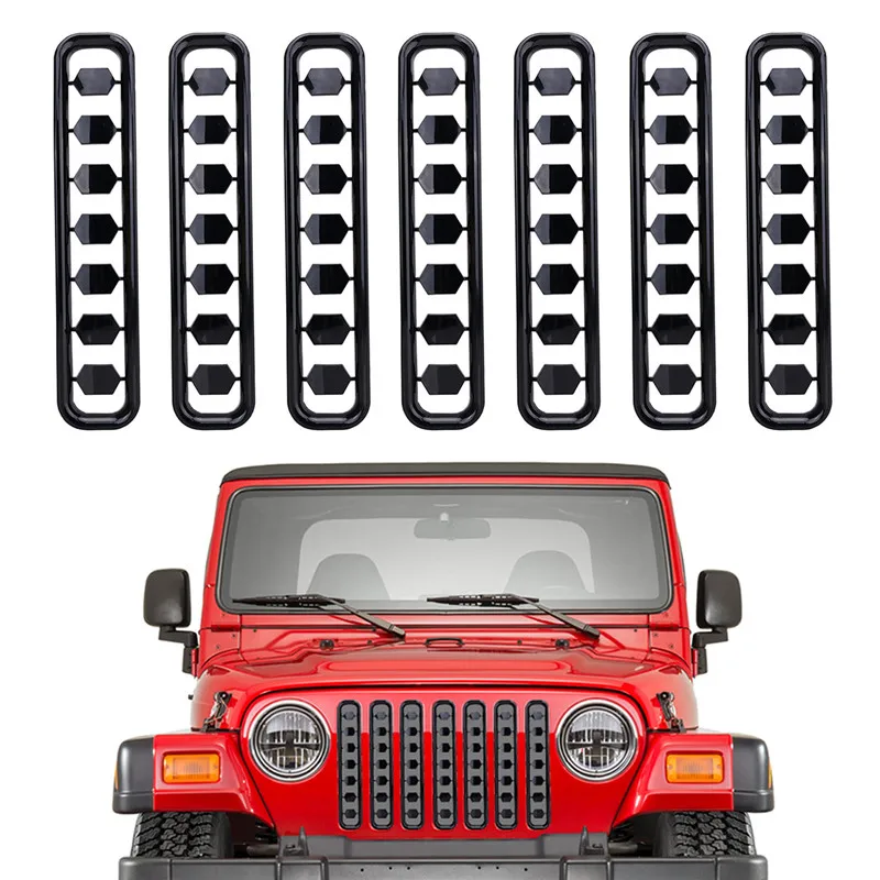 

7pcs Trim Grille Cover Insert Mesh Grill Shell Honeycomb type Front Grille Cover For 1997-2006 Jeep Wrangler TJ