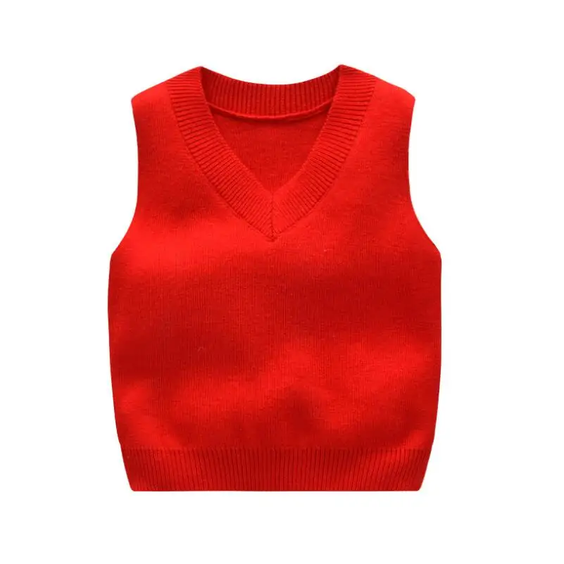 Детская одежда весенне-осенне-зимний свитер для мальчиков и девочек топы, детские свитера пуловер без рукавов с v-образным вырезом вязаный школьный жилет