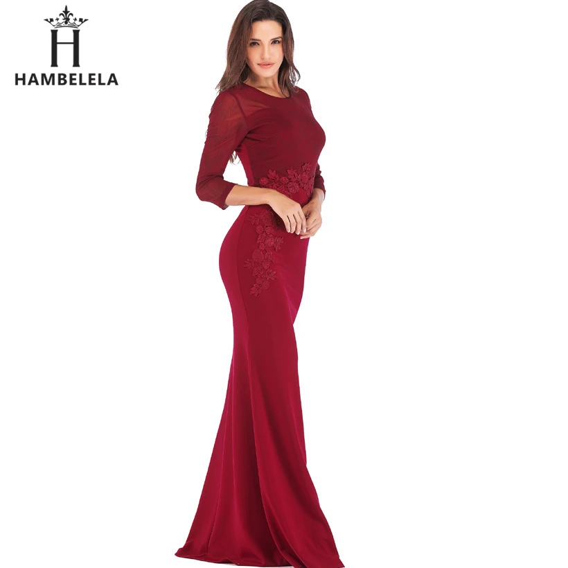HAMBELELA Sexy O-Neck Floral Lace Party Dress Floor Length Long Sleeve Bodycon Mermaid Maxi Dress Evening Gown Women Sexy Dress (13)