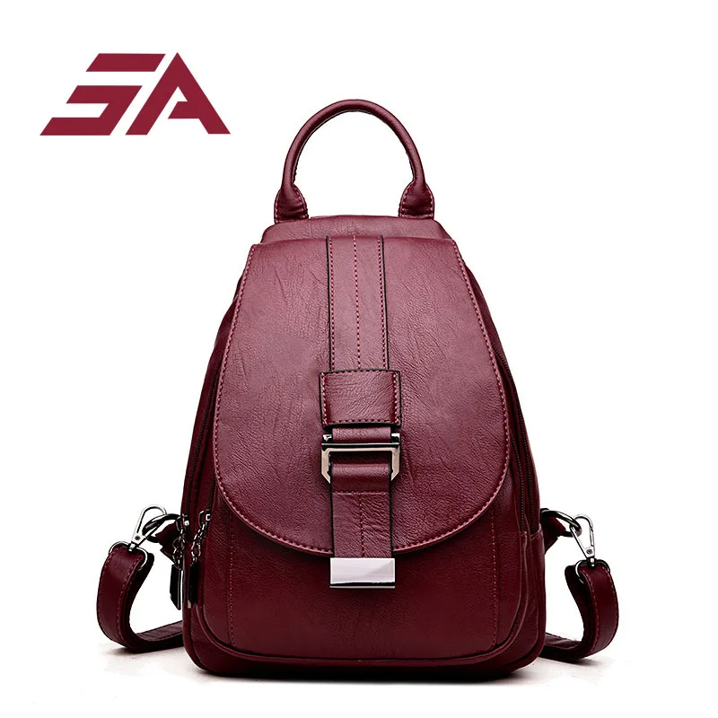 

Brand Leather Backpack Women Multi-pocket Lock Backpacks Teenage Giels School Bag High Quality Female Backpack Chest Belt Bag