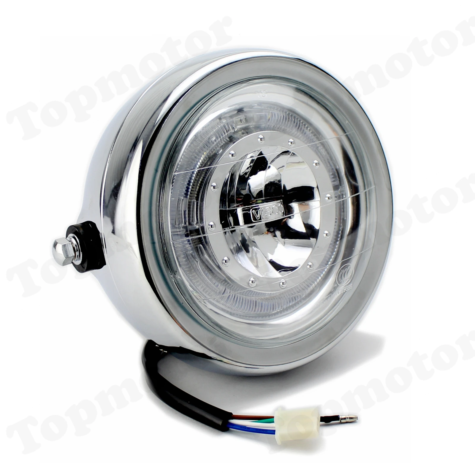 

Chrome Motorcycle Blue HALO Ring LED 6.5" Headlight For Harley Yamaha Honda Suzuki Kawasaki Bobber Angel Eye