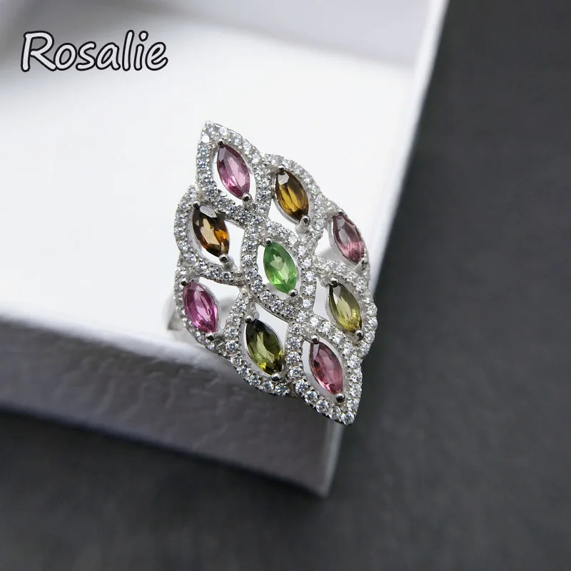 RosalieNatural Colorful tourmaline gemstone Ring 925 sterling silver elegant design new ring for women fine jewelry nice gift Fine Jewelry