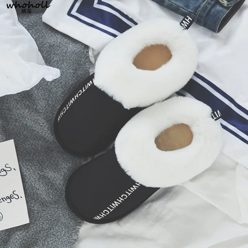 

WHOHOLL 2019 Women's Slippers Fur Winter Man Home Slipper Couple Lovely Indoor Floor Soft Female Plush Shoes Warm House Shoes
