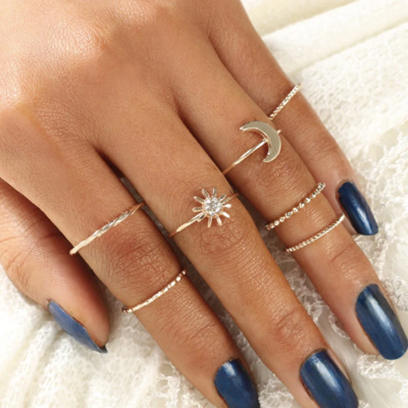 

Tocona High Quality Trendy Moon Sun Shape Clear Crystal Finger Rings Sets Gold Color pcs/sets Jewelry For Women Ladies 3239