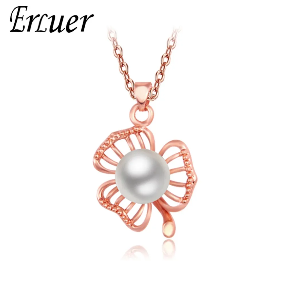 

ERLUER Fashion Romantic Jewelry Necklaces Casual Cute Clover Simulared Pearl Jewellery Necklace Wedding Christmas Gift for Women