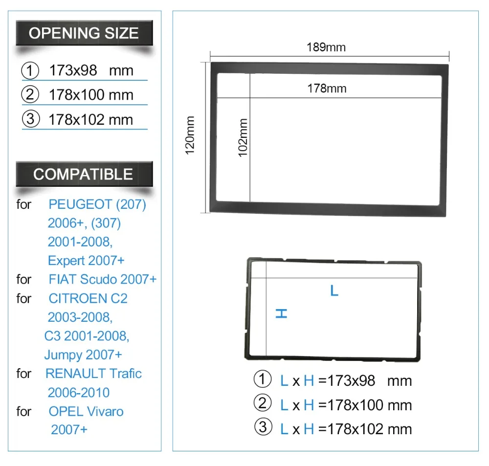2 Din Радио панель для Citroen C2 C3 Jumpy peugeot 207 307 Expert Fiat Scudo Renault Trafic Opel Vivaro Dash комплект рамка панель
