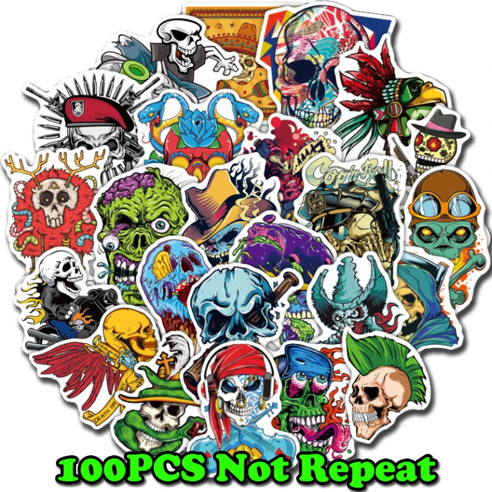 

100pcs Terror Series Sticker Graffiti Skeleton Dark Funny Stickers for DIY Sticker on Travel case Laptop Skateboard Guitar Fridg