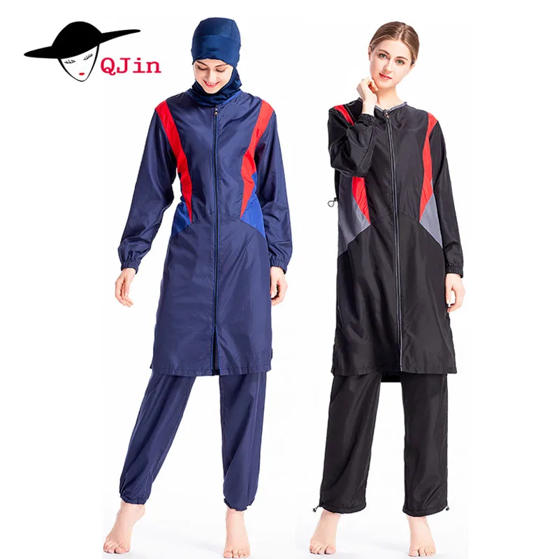 

Saudi Arabia Plus Size Muslim Girls Sports Swimsuit Clothing Islamic 3 Pieces Hijab Separated Women Full Long Modest Swimwear
