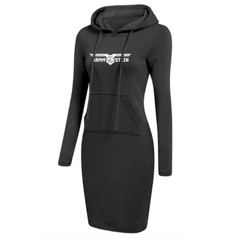 

Rammstein Women Print Hooded Long Sleeve Warm Fleece Pullover Slim Hoodie Dress