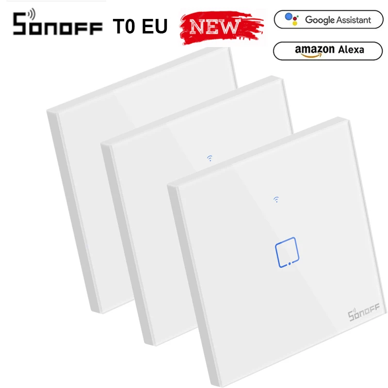

Itead Sonoff T0EU 86 1/2/3 gang TX Series Wall Touch Wifi Switch Remote Control Smart Home Switch Works With Alexa Google Home