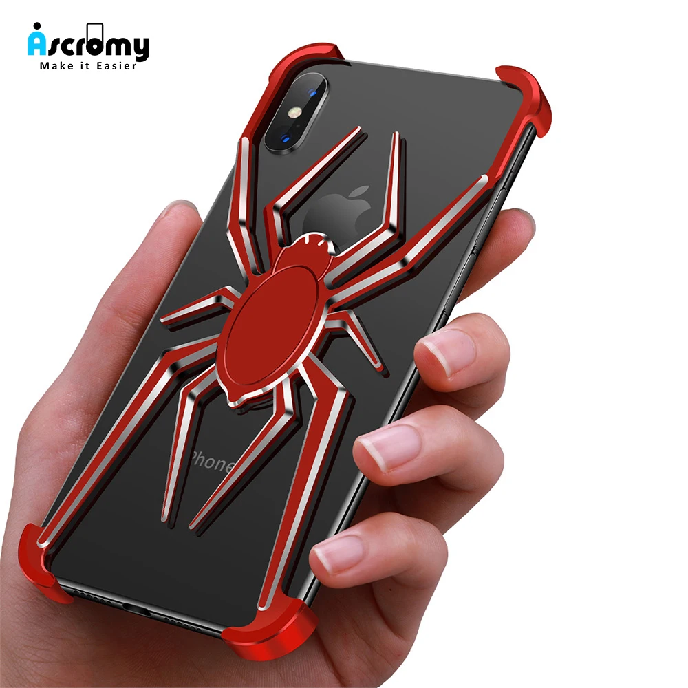 Ascromy Luxury Brand Coque For iPhone Xs Max Case Phone Holder Aluminum Spider Bumper Frame Shockproof Cover XS X XR |
