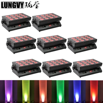

Free Shipping 8pcs/Lot Rechargable Stage Light 12*18W RGBAW UV Battery Operated LED Wash Light Remote Control LED Floodlight