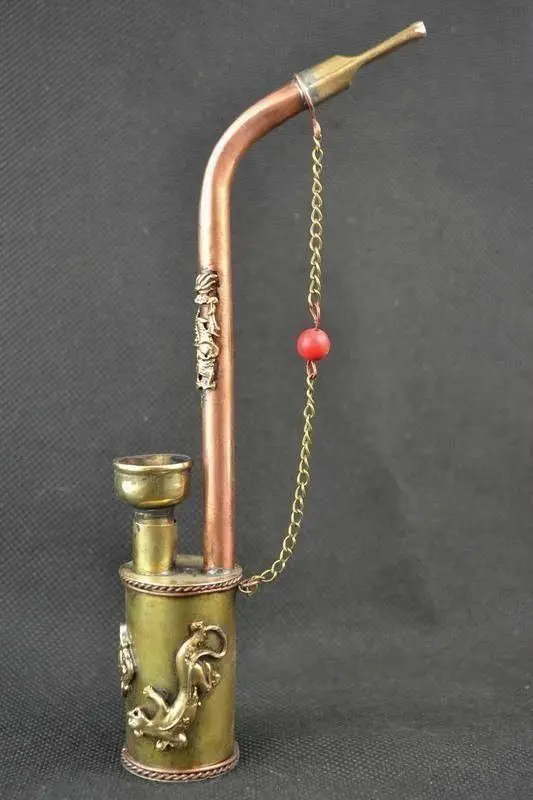 

China archaize brass chain dragon smoking pipe