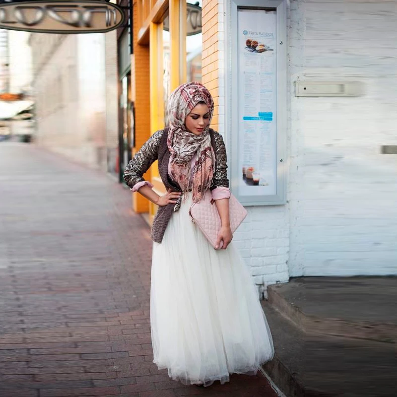 Muslim Fashion Women Skirts A Line Floor Length Long Maxi Skirt White