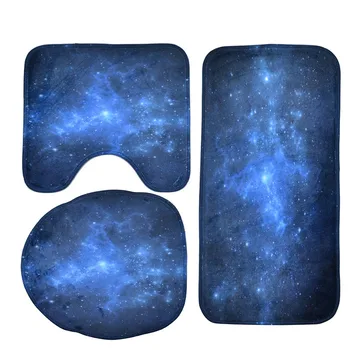 

3Pcs/Set Blue Nebula Creative Bathroom Toilet Carpet Thicker Flannel Super Soft Antiskid Water Absorbing Bath Mat