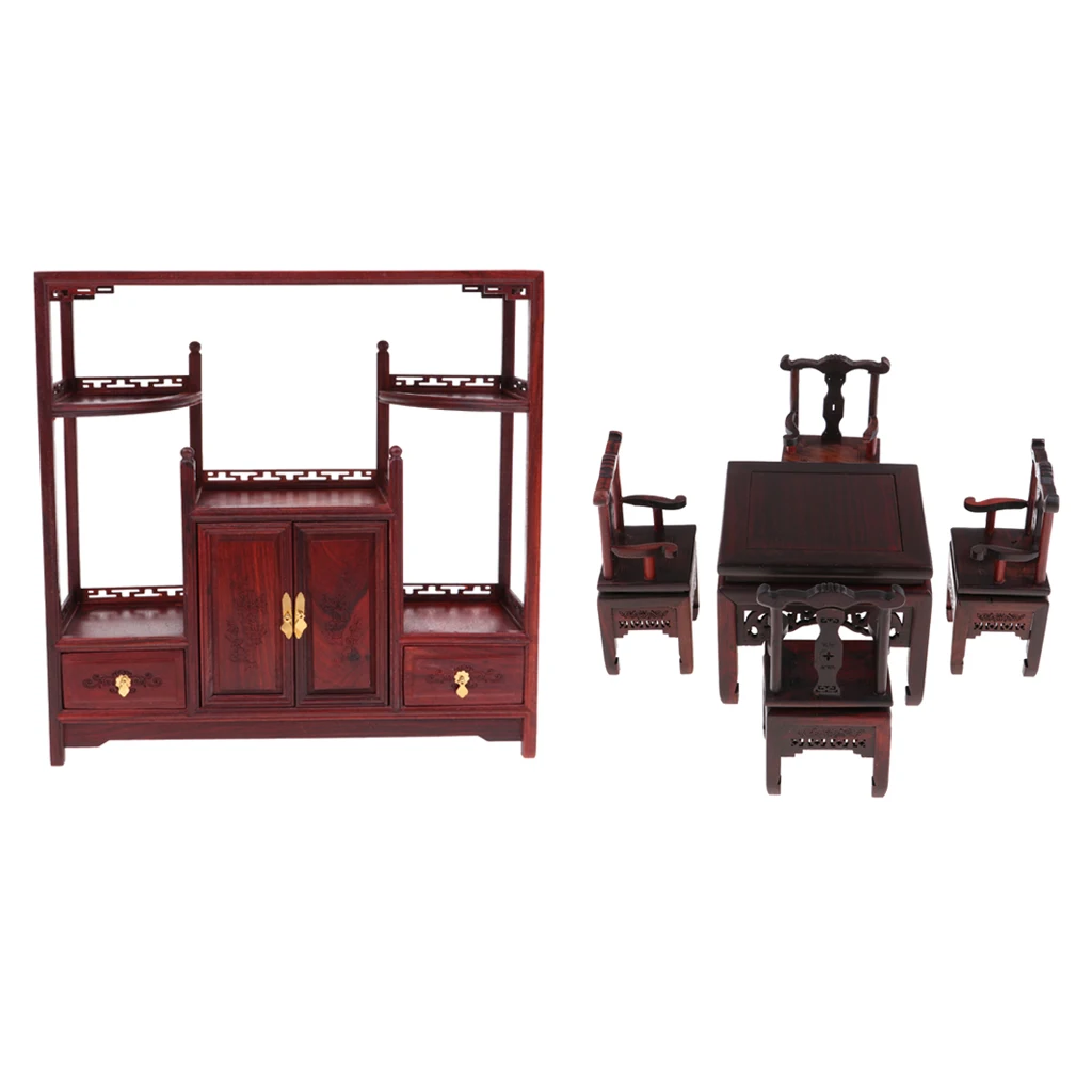 

MagiDeal 1/6 Wood Chinese Table Chairs, Tea Cabinet for Hot Toys Dolls House